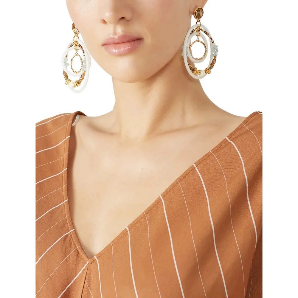 GAS Bijoux Alexia Earrings Drop Hoop Beaded 24k Gold Stone Chips Statement $248 - Picture 2 of 7